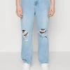 Pier One DISTRESS ON KNEES - Jeans Relaxed Fit - Light Blue Denim
