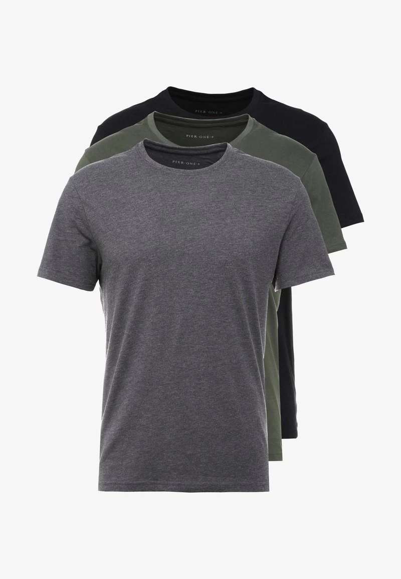 Pier One 3 PACK - T-Shirt Basic - Black/grey/green 6 Pier One 3 PACK - T-Shirt Basic - Black/grey/green – Bild 6